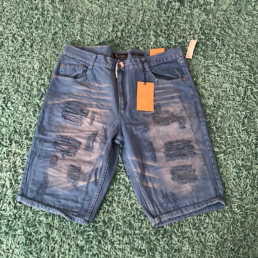 Distressed denim shorts